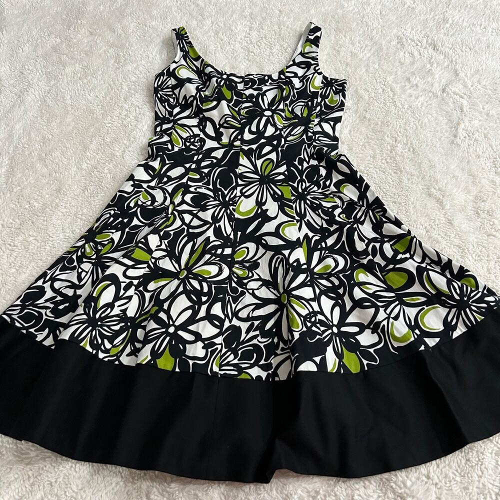 VTG Y2K Tomato Soft Girl Black/Green Maxi Floral Dress Sz 10 Cotton Preppy Chic